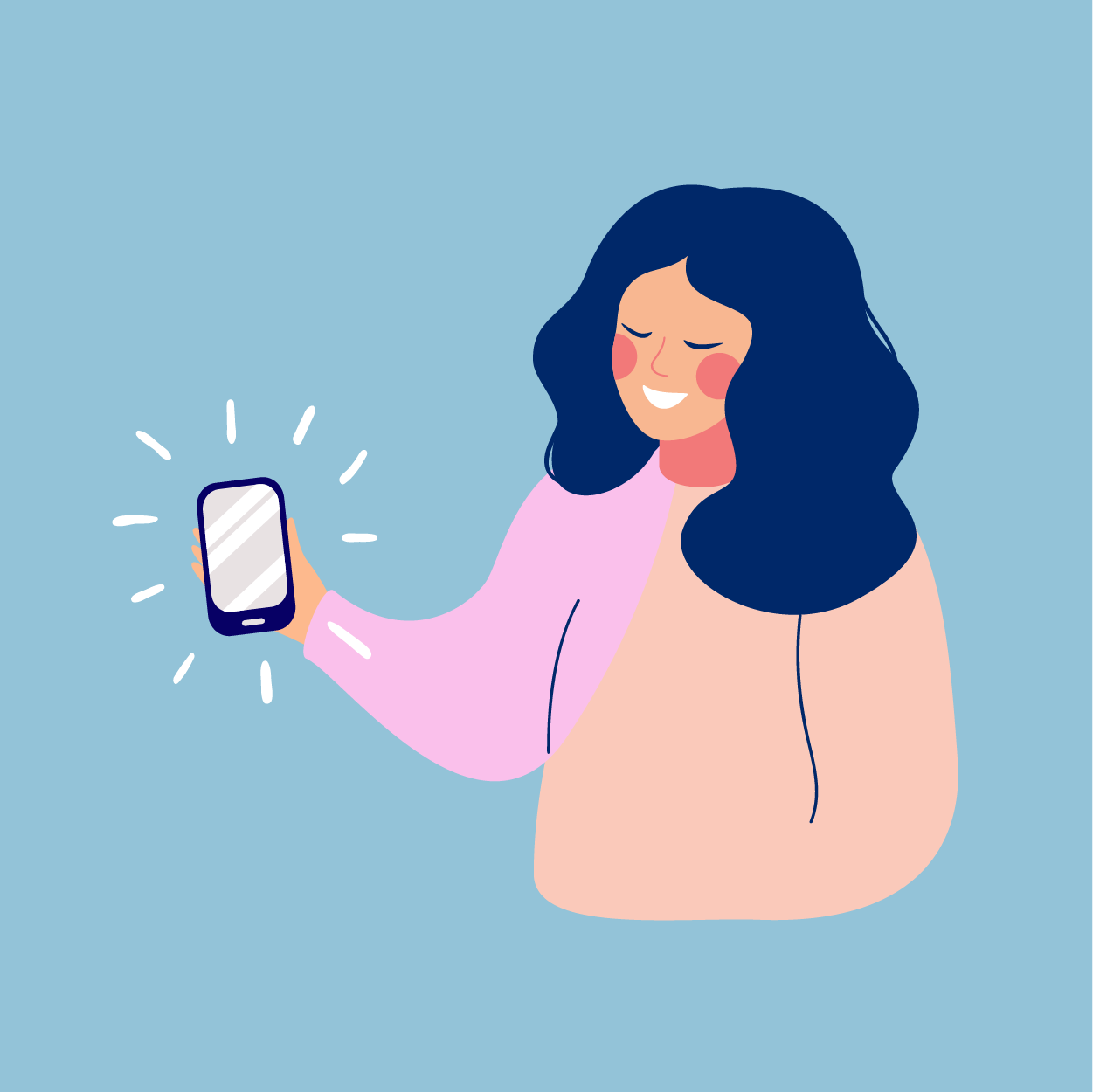 Girl with phone Girl holding highlighted smartphone
