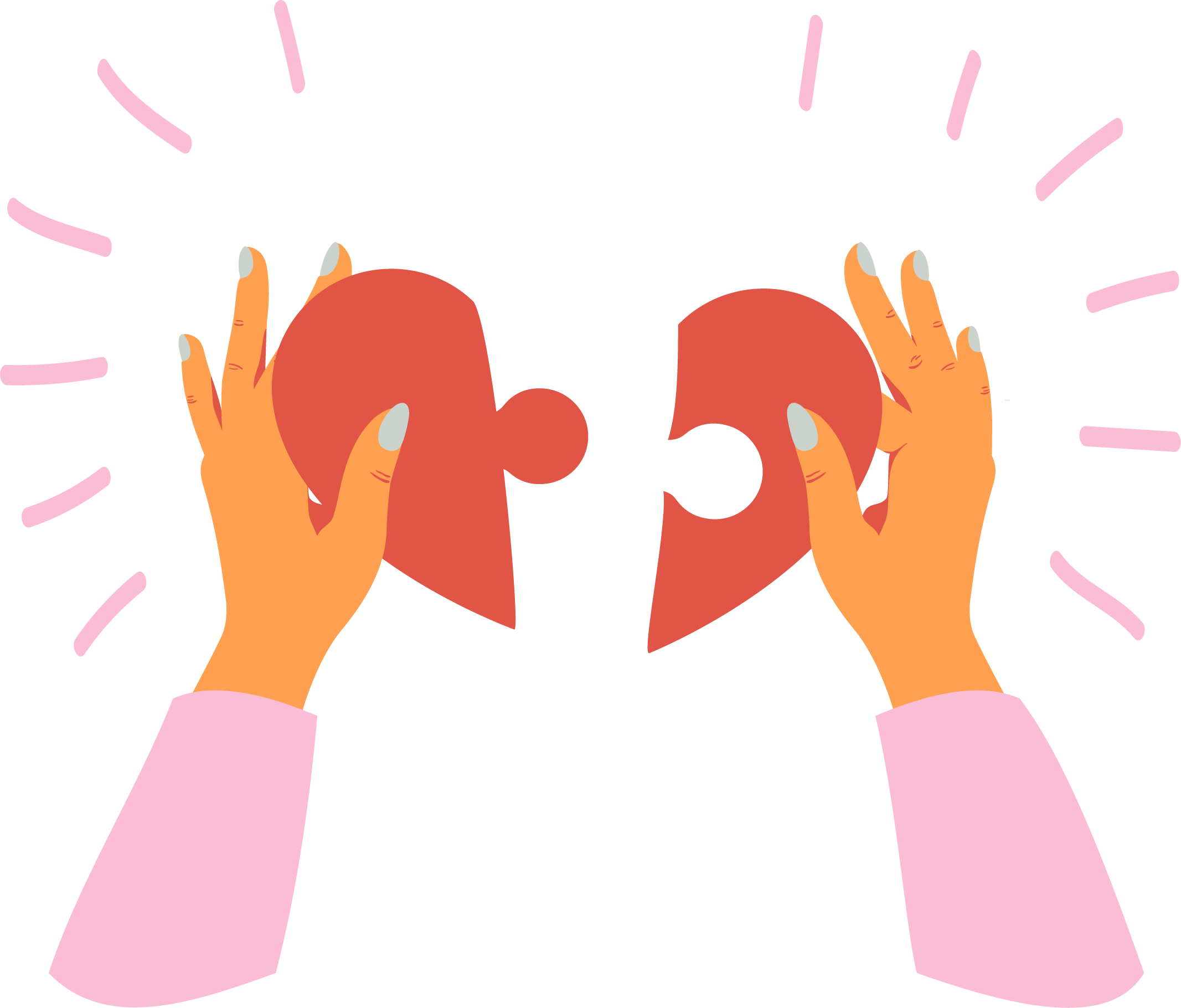 Hands clicking two halves of a heart back together Hands clicking two halves of a heart back together
